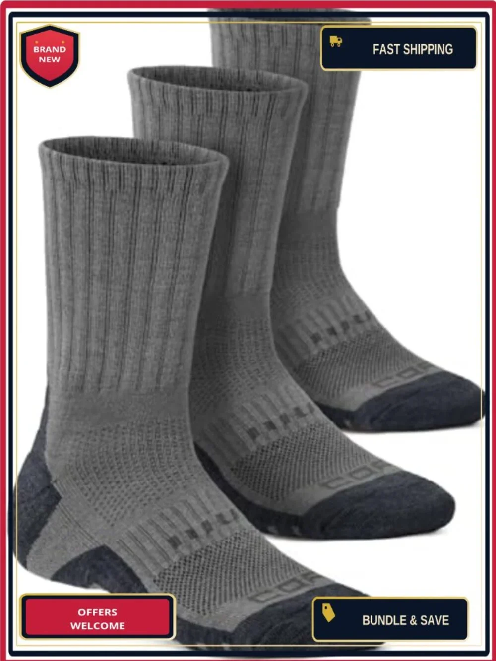Wool Blend Mid Calf Hiking Socks 3 Pack Moisture Wicking Cushion Boot Tactical